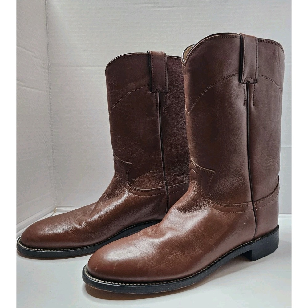 Justin Mens Chestnut Deerlite Leather Western Boots 10in Roper Size 7B